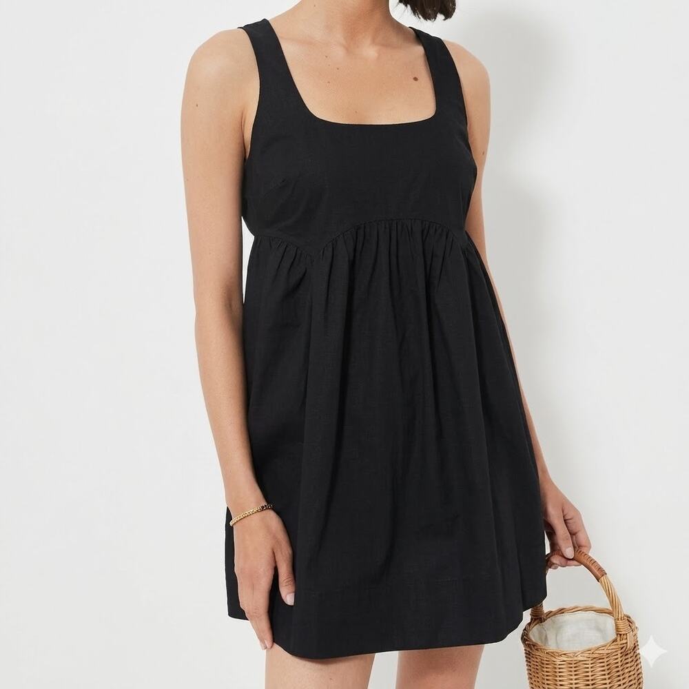 POMANDER PLACE Black Porto Square Neck Mini Dress Pockets Size XS NWT